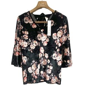 SM•NWT•TRIBAL JEANS•FLORAL MAHOGANY KNIT ‘SAMPLE’ TOP W FLARED SLEEVES•